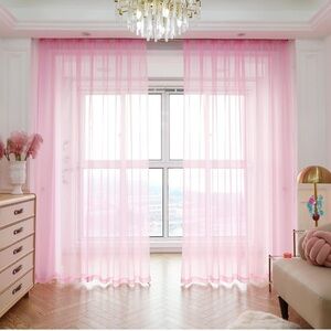 Window Sheer Pink 2 panel Curtains 90 Inches Long
